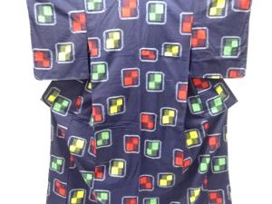 アンティーク　木綿本場久留米絣　抽象模様着物